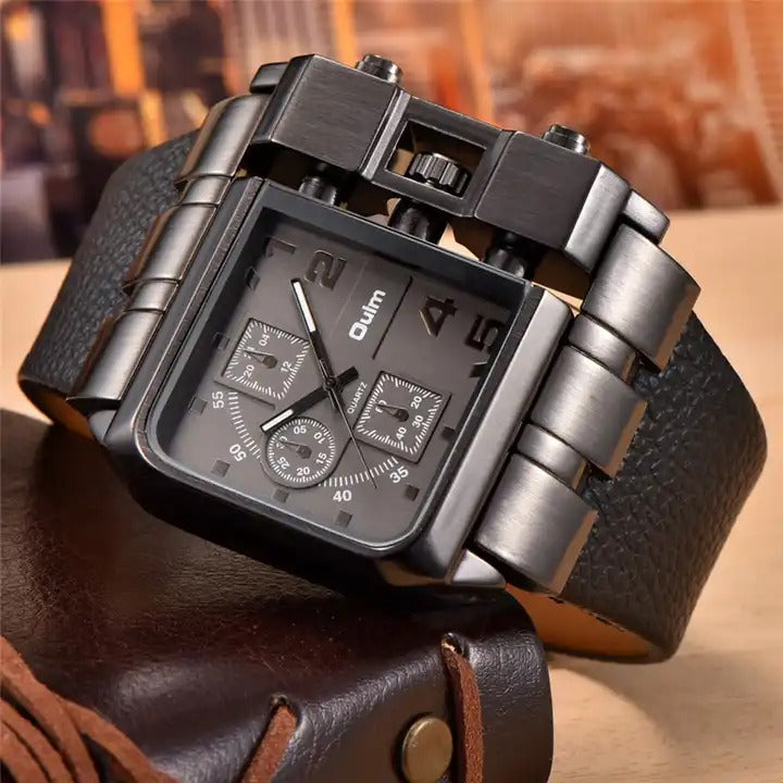 Men's Wristwatch Military Army Square Big Dial Watch Sports Leather Strap Quartz Watch | 3364
