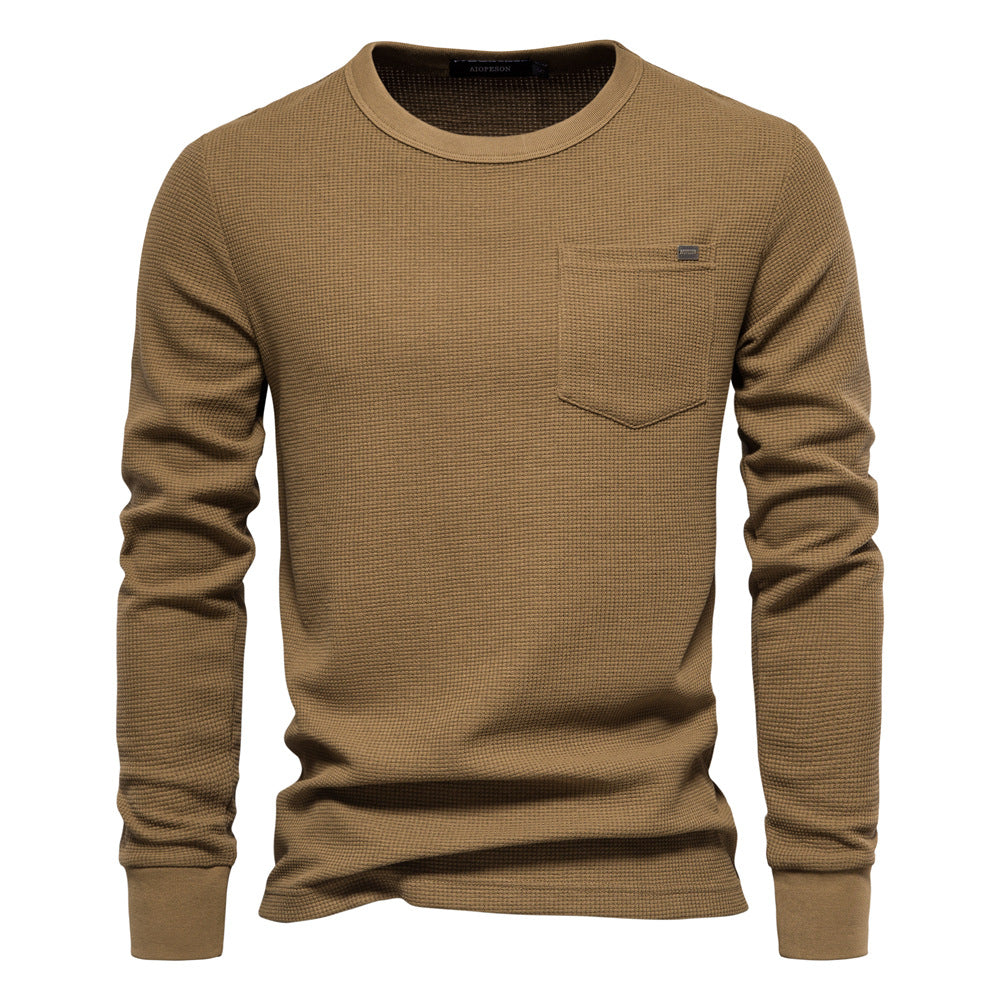 Men's Long Sleeve Heavyweight Crew Neck Solid Color Fit T-Shirt | TS1078