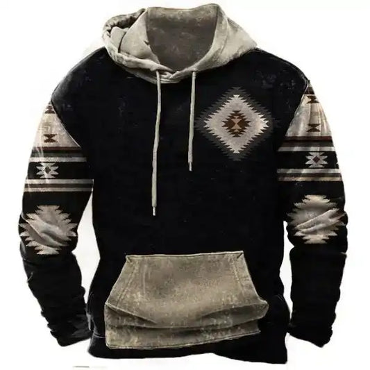 Men's Western Aztec Style Hoodies Pullover 3D Print Hooded Tops Jumper Sweatshirts | WY