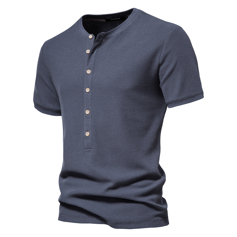Men's Neckline Stitching Short Sleeve Solid Color Fit Summer T-Shirt | TS1076