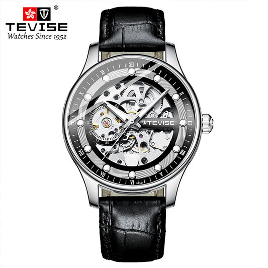 Men's Skeleton Automatic Mechanical Watch Leather Strap Clock Top Wristwatch | T836D