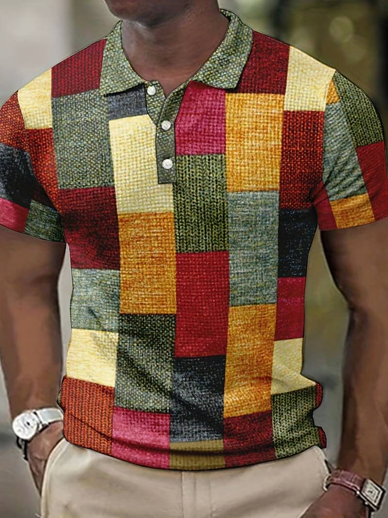 Men's Casual Trendy Plaid Print Button Up Short Sleeve Lightweight Shirt