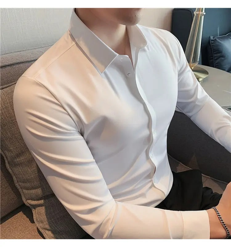 Quick Dry Long Sleeve Shirt High Elasticity Slim Fit Solid Color Formal Dress Shirt  | JT-2128