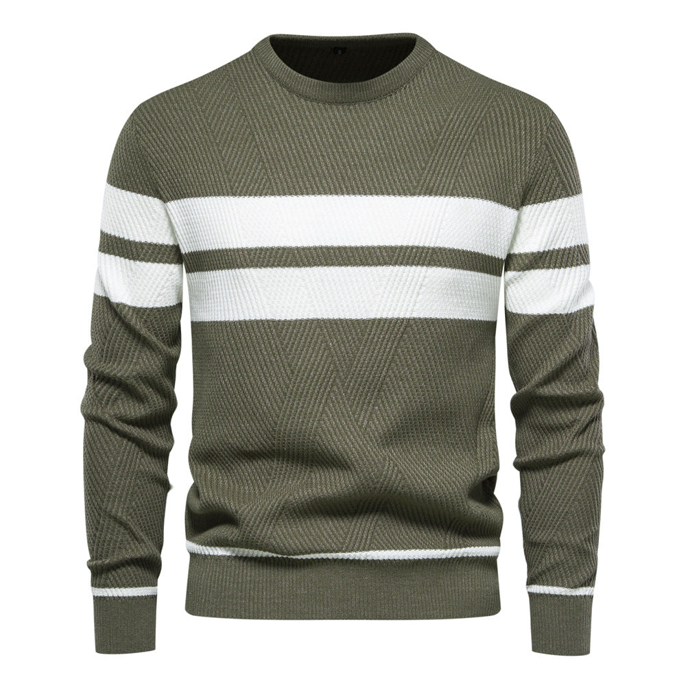 Men's O-Neck Patchwork Long-Sleeve Warm Slim Casual Fashion Sweater | 207