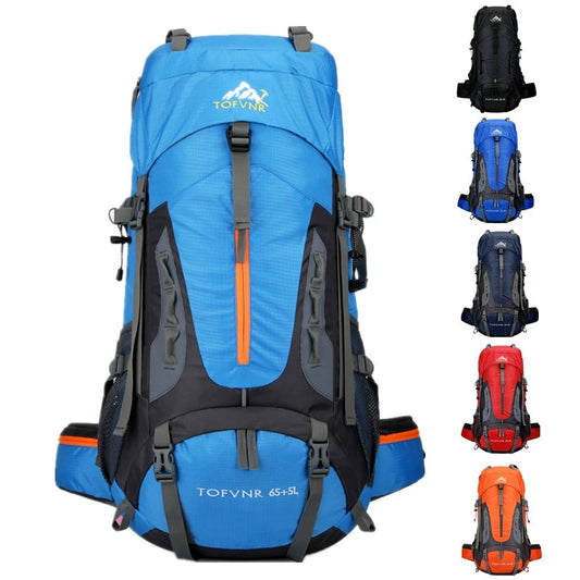 65+5L Outdoor Hiking Backpack – Large Capacity Waterproof Trekking Rucksack with Reflective Strips & Expandable Design | 2201