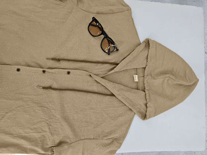 Men's Oversized Linen Shirt – Short-Sleeve Hooded Top | Breathable Amekaji Casual Style | Relaxed Fit Summer Overshirt | Spring 2025 Collection | 2455C