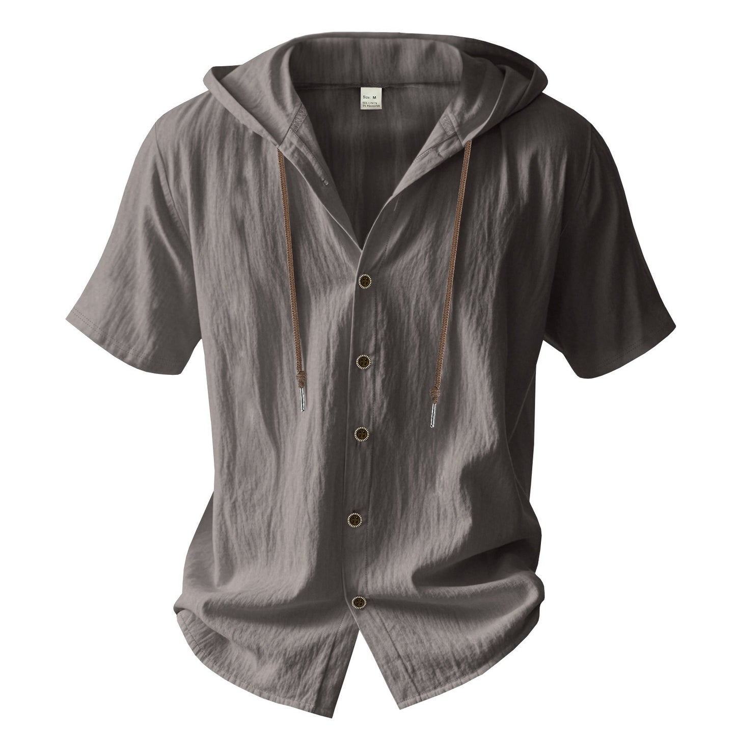 Men's Oversized Linen Shirt – Short-Sleeve Hooded Top | Breathable Amekaji Casual Style | Relaxed Fit Summer Overshirt | Spring 2025 Collection | 2455C