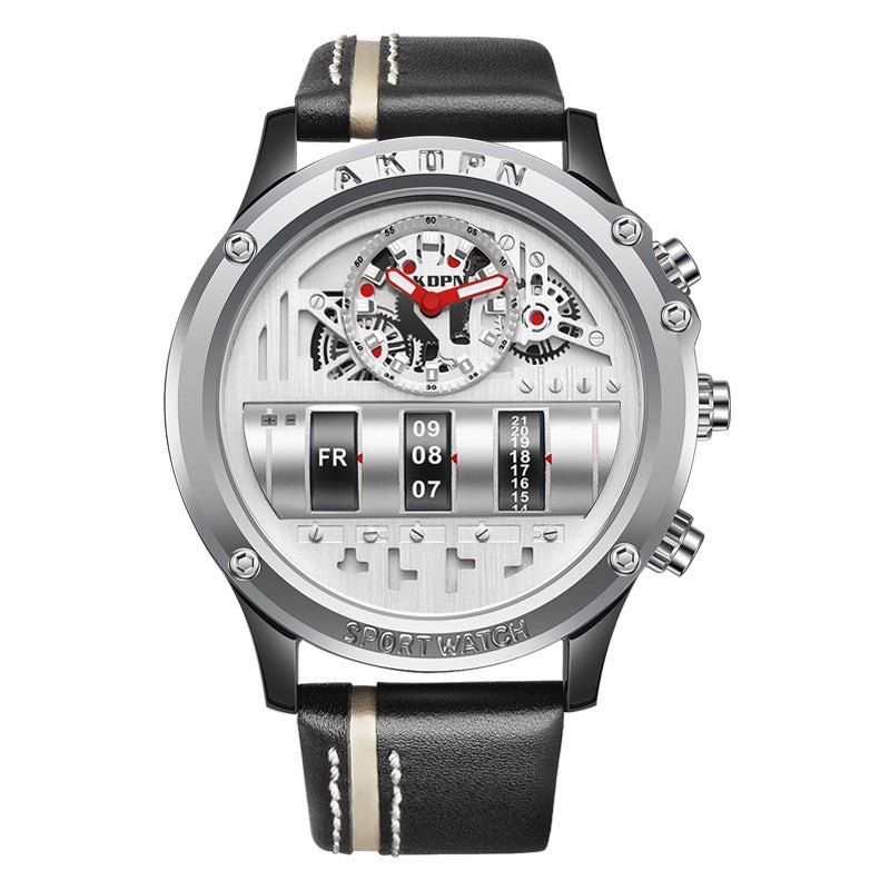 Men's Wrist Watches Military Sport Quartz Unique Rotate Date Leather Strap Watch | A9022