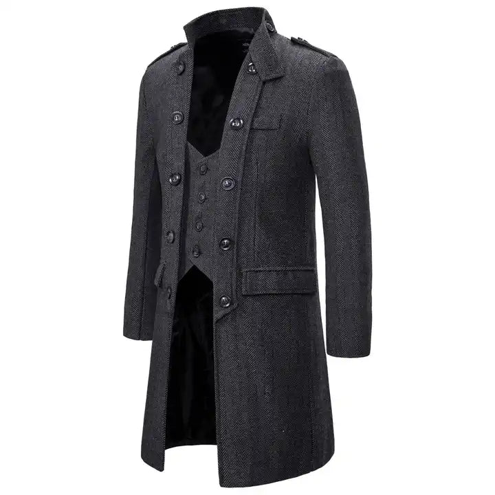Men s Double Breasted Trench Coat Stand Collar Slim Fit Formal