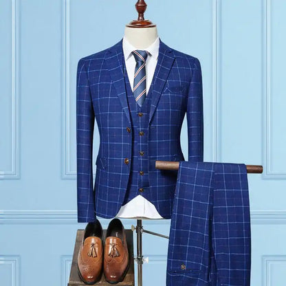 Formal 3 Pieces Suit Retro Plaid Tweed Single Breasted Slim Fit Suits Blazer, Vest & Pants Business, Wedding Party Dress | 307