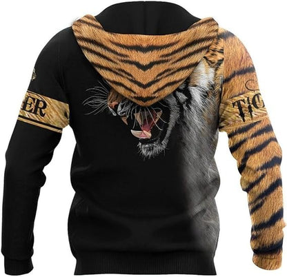 Men's Winter Tiger 3D Print Jumper Casual Sweatshirts Digital Printing Pullover Hoodies