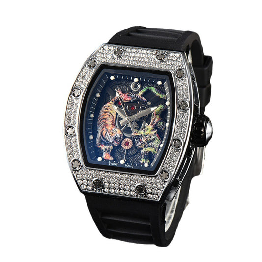 Men's Top RM luxury Watch Luminous Dragon Tiger Diamond Pattern Automatic Rubber Watch | 9924LH