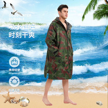 Unisex All-Season Camo Hooded Dry Robe- Waterproof Windproof Swim Parka with Towel Lining | BCM022