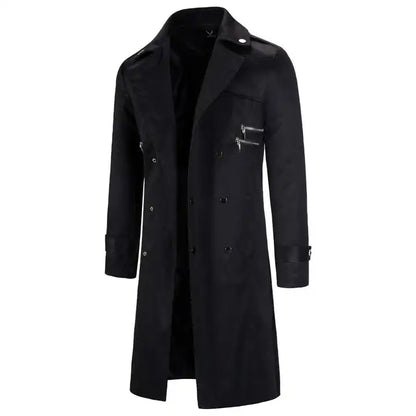 Men's Long Faux Suede Trench Coats Belted Lapel Jacket Work Double-Breasted Overcoats | 1115