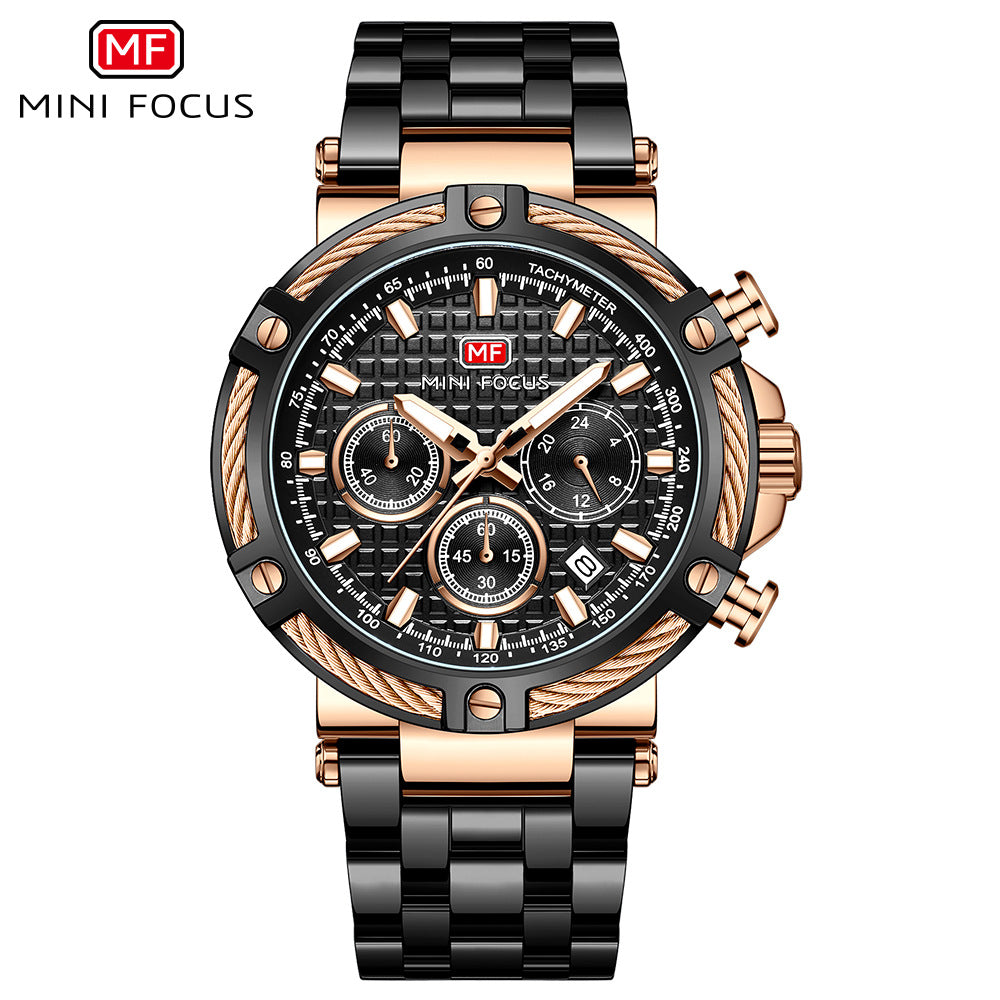 Men's Analog Stainless Steel Quartz Watch Mini Focus Chronograph Luminous Watch | MF047