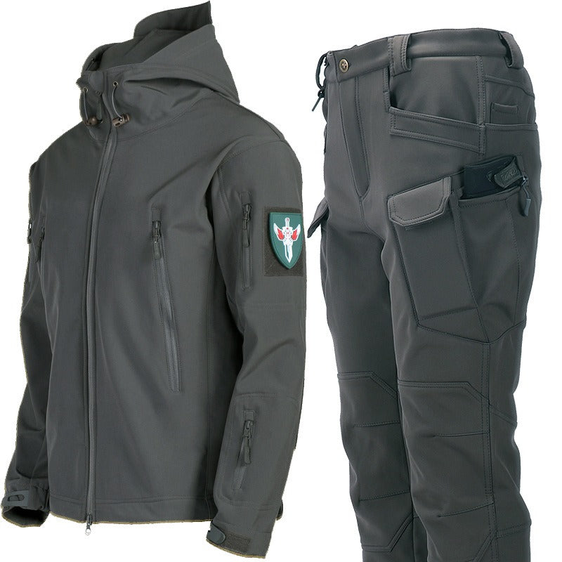 Men's Waterproof Hiking Suit Outdoor Windbreaker Tactical Jackets Hoody Trekking Pants for Male Thermal Fleece Hunting Set | 00856