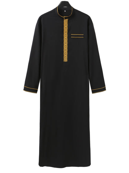Men's Middle Eastern Long Sleeve Embroidered Dress Casual Ethnic Arab Thobe | 236521