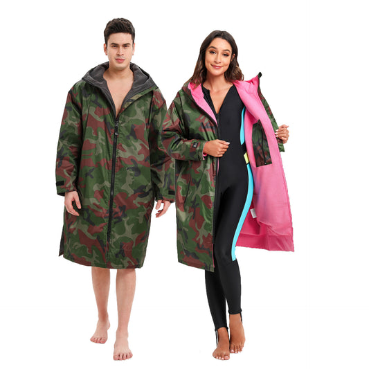 Unisex All-Season Camo Hooded Dry Robe- Waterproof Windproof Swim Parka with Towel Lining | BCM022