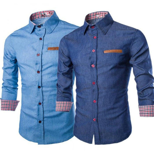 Men's Solid Color Long-Sleeved Shirt Slim Fit Business Casual Shirts | 1800-NY13