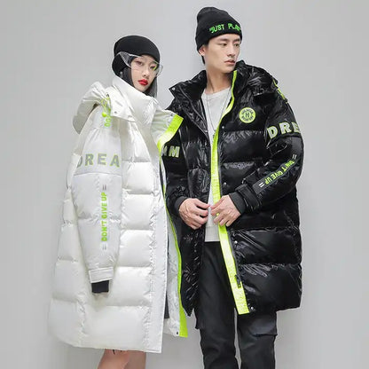 Unisex Winter Duck Down Plus Thick Jackets Zip Up Hooded Puffer Padded Long Coat