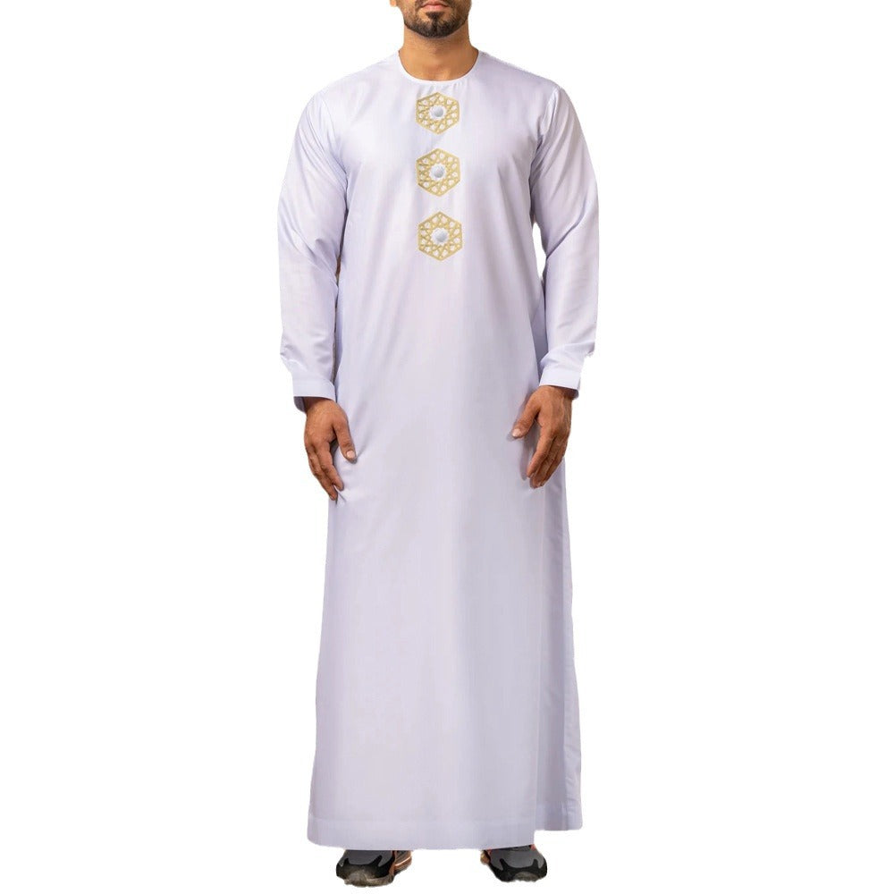 Men's Muslim Long Sleeve Embroidered Dress Casual Ethnic Arab Thobe for Stylish Comfort | 03
