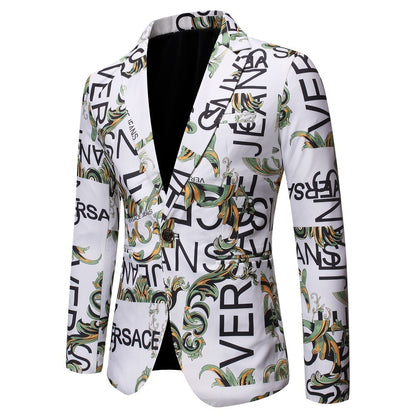 Men Long Sleeve Slim Fit Floral Print 1 Button Notch Blazer Jacket Coat | X07