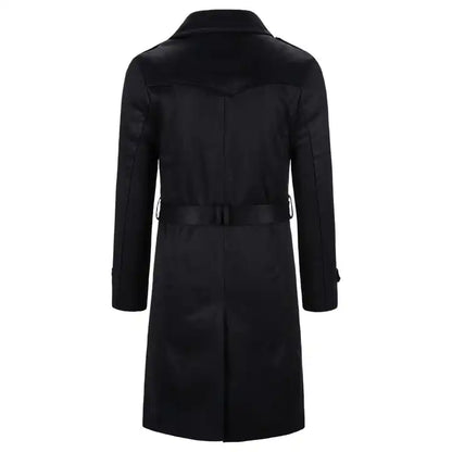 Men's Long Faux Suede Trench Coats Belted Lapel Jacket Work Double-Breasted Overcoats | 1115