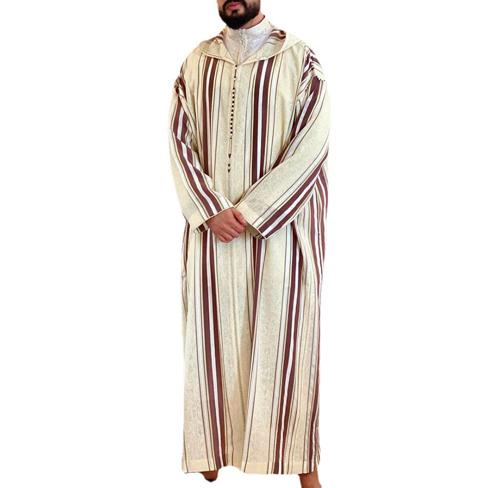 Men's Long Casual Shirt Plain Beige Muslim Robe for Elegant Comfort | 1236520