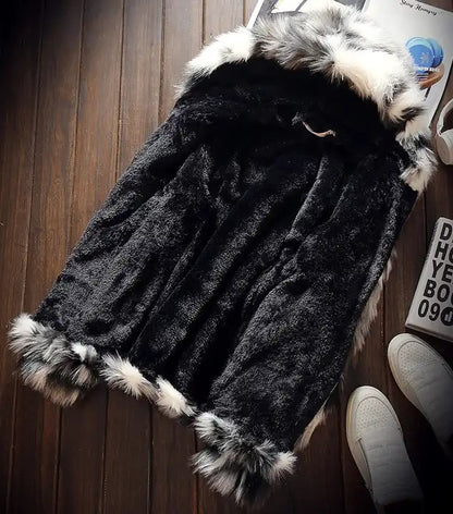 Warm Faux Fur Coat Hooded Fleece Lined Jacket Zip Parka for Men | B288-MJ046