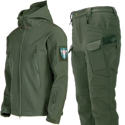 Men's Waterproof Hiking Suit Outdoor Windbreaker Tactical Jackets Hoody Trekking Pants for Male Thermal Fleece Hunting Set | 00856