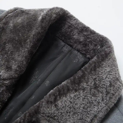 Men's Fur Collar Long Trench Coats Lapel Winter Wool Blend Jackets Single Breasted Overcoat | 224-8919