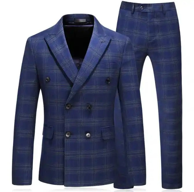 Men's Plaid 3 Piece Suits Slim Fit Double Breasted Plaid Suit Jacket Vest Pants | 6027