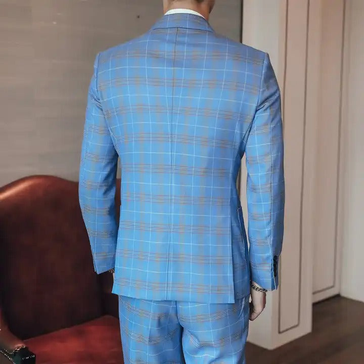 Business Office Suit for Men Double Breasted 2 Pieces Plaid UK / EU Size Suits Blazer | 6035