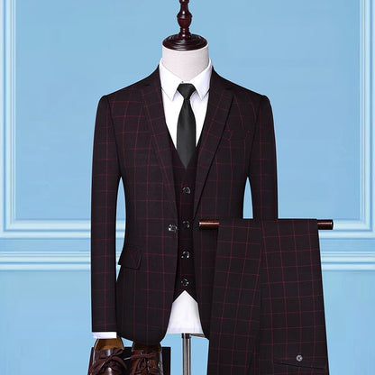 Men's Single Breasted Slim Fit 3 Pieces Suit Business Party Wedding Plaid Formal Suits | 307
