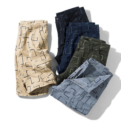 Men Cargo Shorts Geometric Print Casual Cotton Tactical Short Pants | 27254