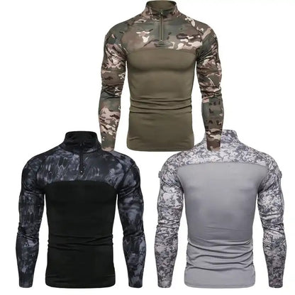 Men's Camouflage Stitching Casual T-Shirt Stand Collar Long Sleeve Lightweight Jumper | 1815-G11