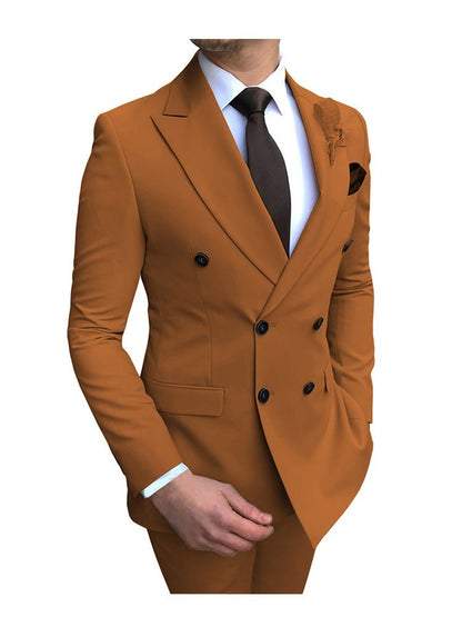 Men's 2 Pieces Suit Double Breasted Notch Lapel Flat Smart Fit Casual Tuxedos Wedding & Events Suits(Blazer+ Pants) | 9/7