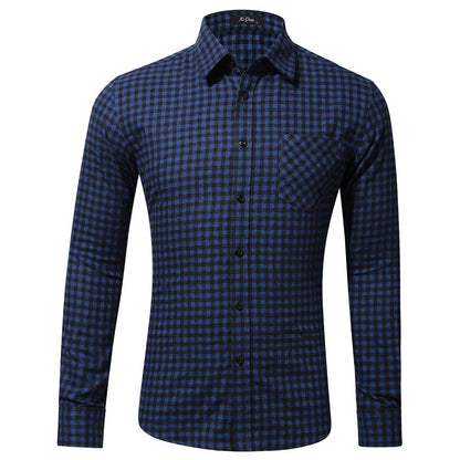 Men's Cotton Plaid Shirt Long Sleeve Regular Fit Casual Button Down Dress Shirts | DTF10