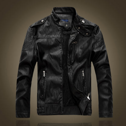 Leather Jacket Men's Standing Collar Washed PU Leather Jacket Nostalgia | 8899
