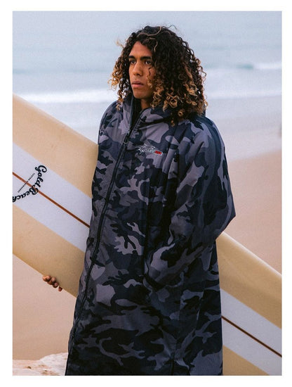 Warm Waterproof Swim Parka Oversized Hooded Robe Sherpa Liner Swimming Coat Dry Robe Surf Poncho | BCP266