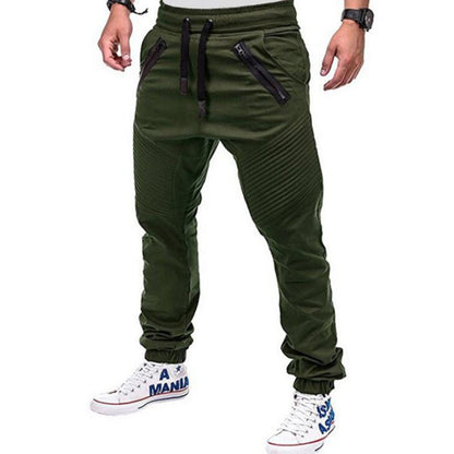 Men's Jogging Drawstring Pants Solid Color Zipper Pocket Outdoor Sports Pencil Pants | 8812