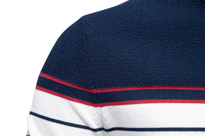 Men’s Striped Patchwork Knit Sweater – Crew Neck Casual Pullover for Autumn/Winter | SW117