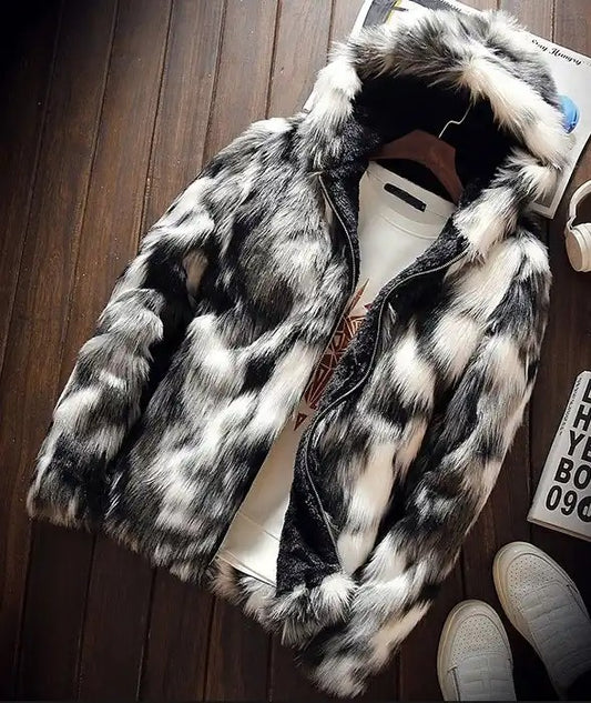 Warm Faux Fur Coat Hooded Fleece Lined Jacket Zip Parka for Men | B288-MJ046