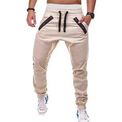 Men's Jogging Drawstring Pants Solid Color Zipper Pocket Outdoor Sports Pencil Pants | 8812