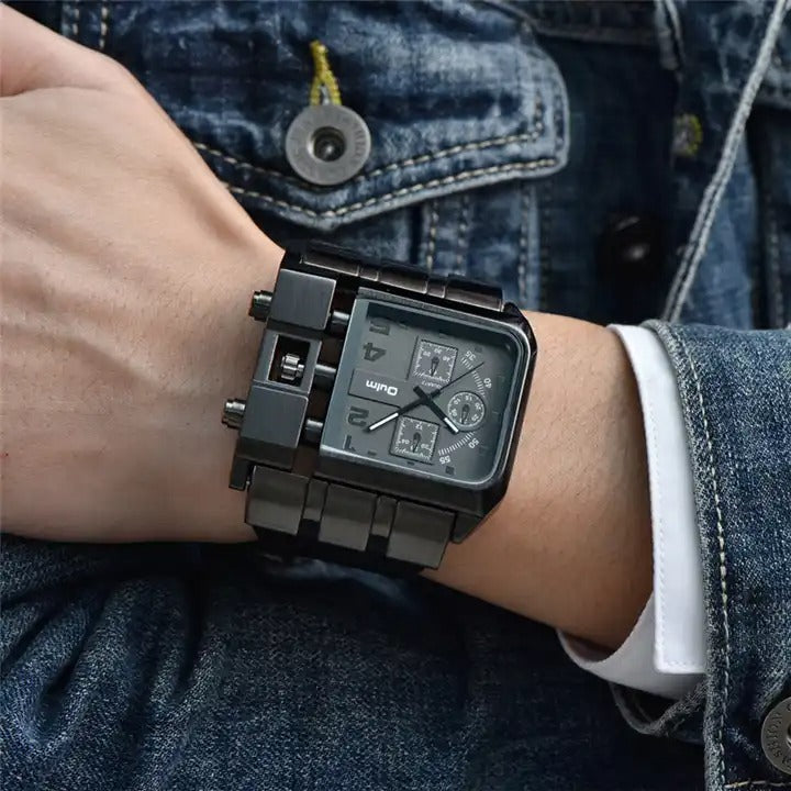 Men's Wristwatch Military Army Square Big Dial Watch Sports Leather Strap Quartz Watch | 3364