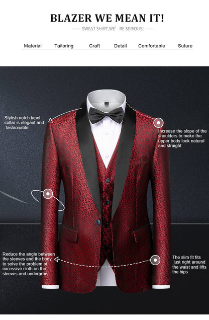 Men Slim Fit 3 Piece Groom Wedding Single Breasted Suits Shawl Lapel Tuxedos Suits Stylish Brand  Formal Business Dress | 1953