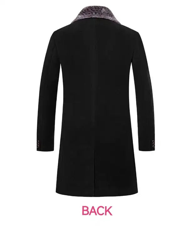 Men's Fur Collar Long Trench Coats Lapel Winter Wool Blend Jackets Single Breasted Overcoat | 224-8919