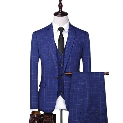 Men's Single Breasted Slim Fit 3 Pieces Suit Business Party Wedding Plaid Formal Suits | 307