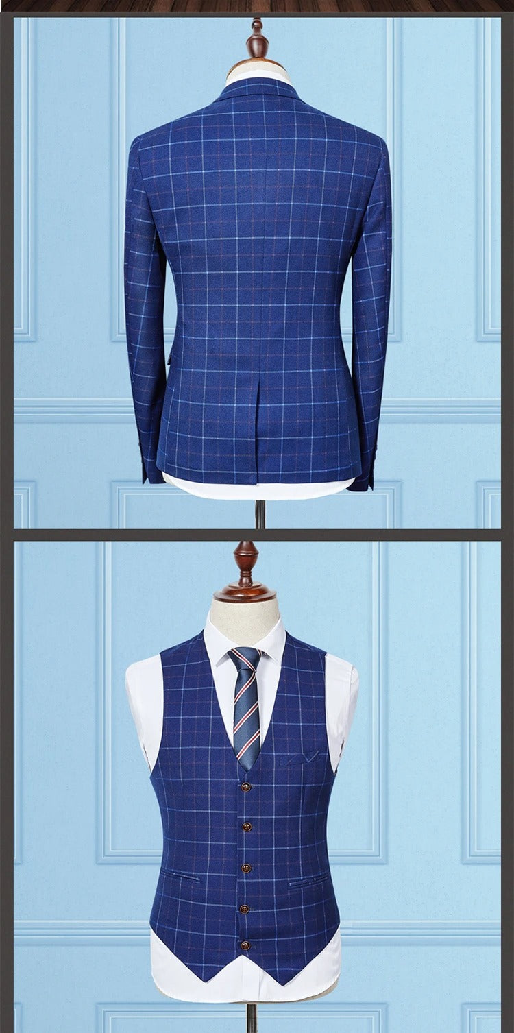 Formal 3 Pieces Suit Retro Plaid Tweed Single Breasted Slim Fit Suits Blazer, Vest & Pants Business, Wedding Party Dress | 307
