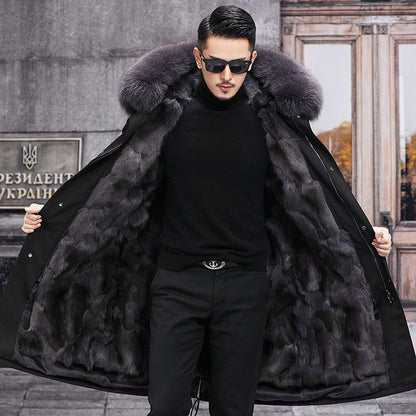 Genuine Premium Fox Fur Hooded Warm Parka Jacket Real Mink Fur Lining Overcoat | 209